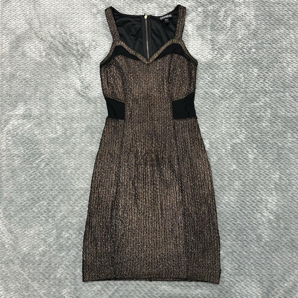 Express Dresses & Skirts - Express Y2K Dress Womens S Size 0 Mesh See Through‎ V Neck Black Gold Whimsygoth